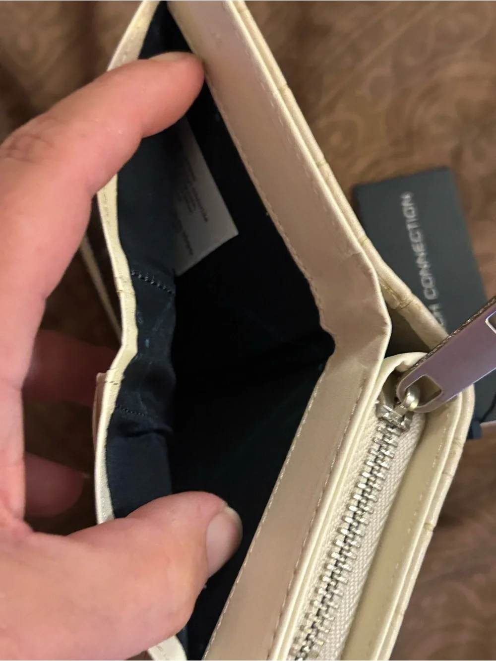French Connection Cream Croc-Embossed Phone Wallet Case